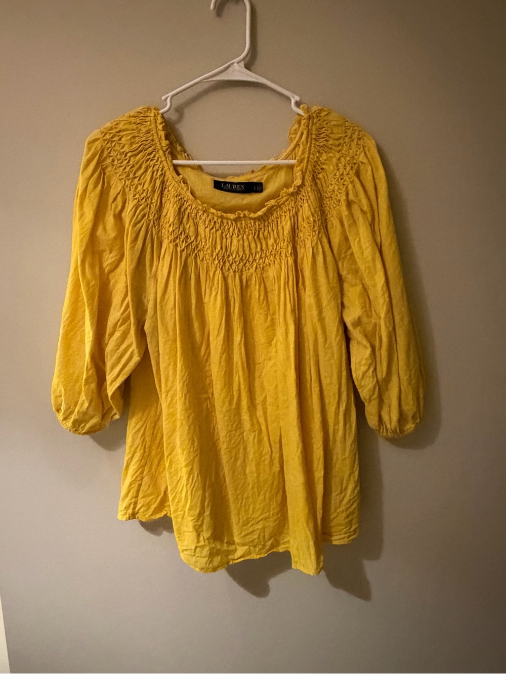 LAUREN Ralph Lauren Yellow Smocked Neck Peasant Tunic